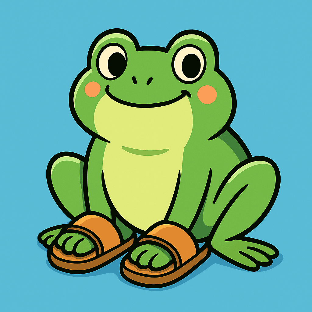 A cute cartoon frog wearing open-toad sandals, matching the toad/toed pun