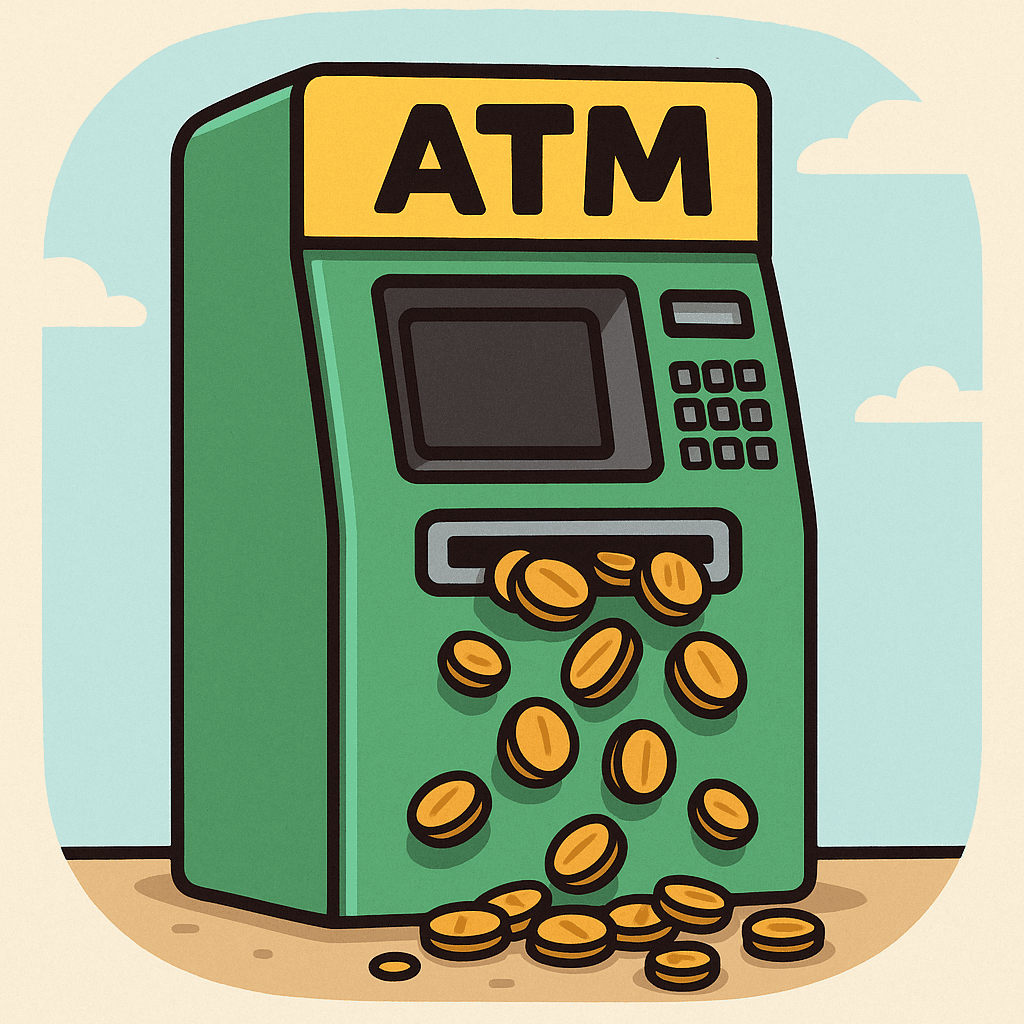 An ATM machine dispensing coins, matching the cents/sense pun