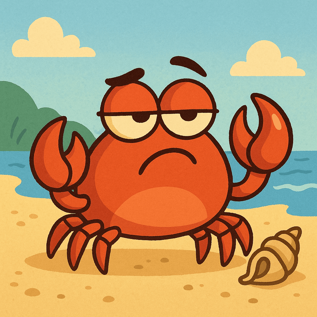 A cartoon crab acting extra self-important, matching the shellfish/selfish pun