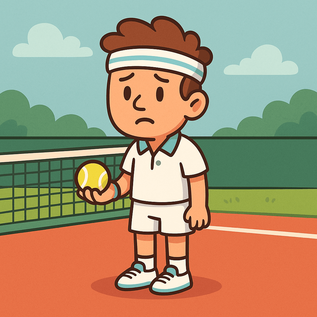 A silent tennis court scene without a racket, matching the racket/noise pun