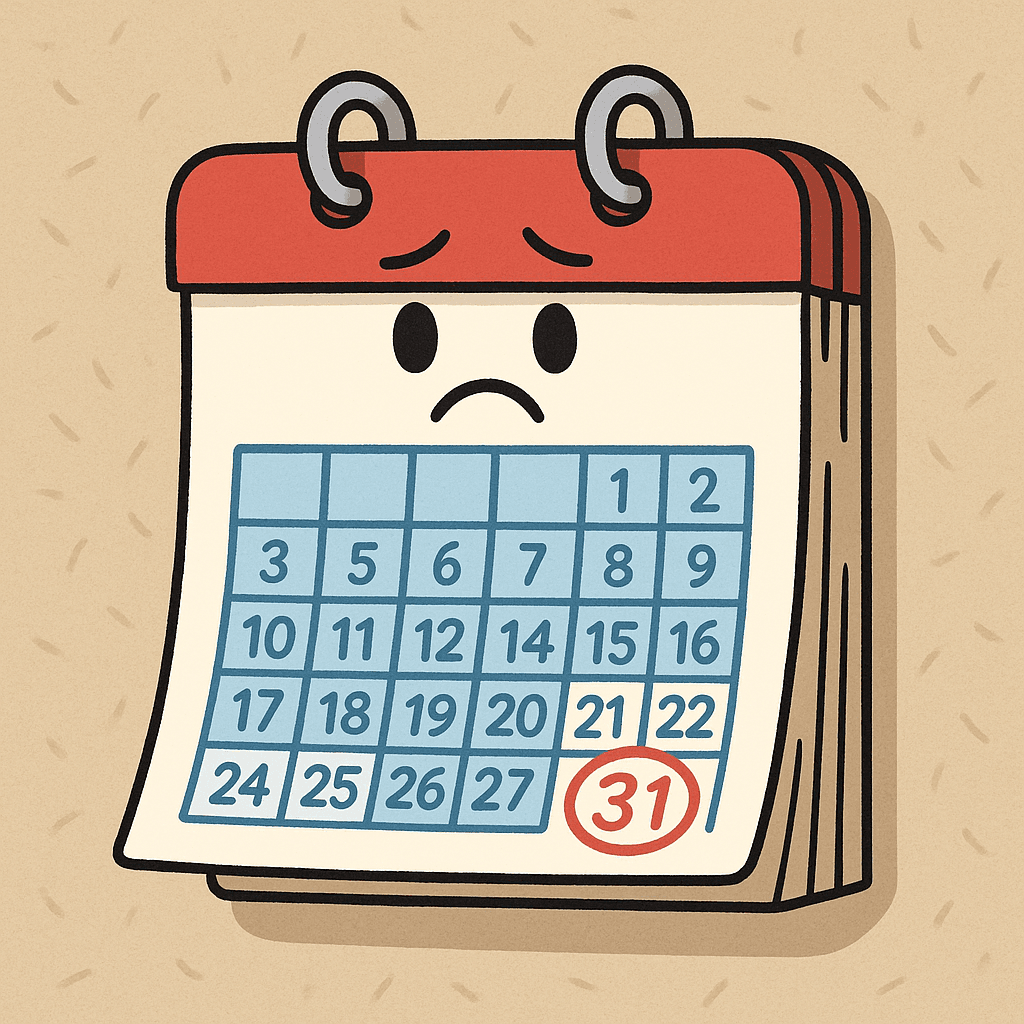 A worried-looking calendar with numbered days