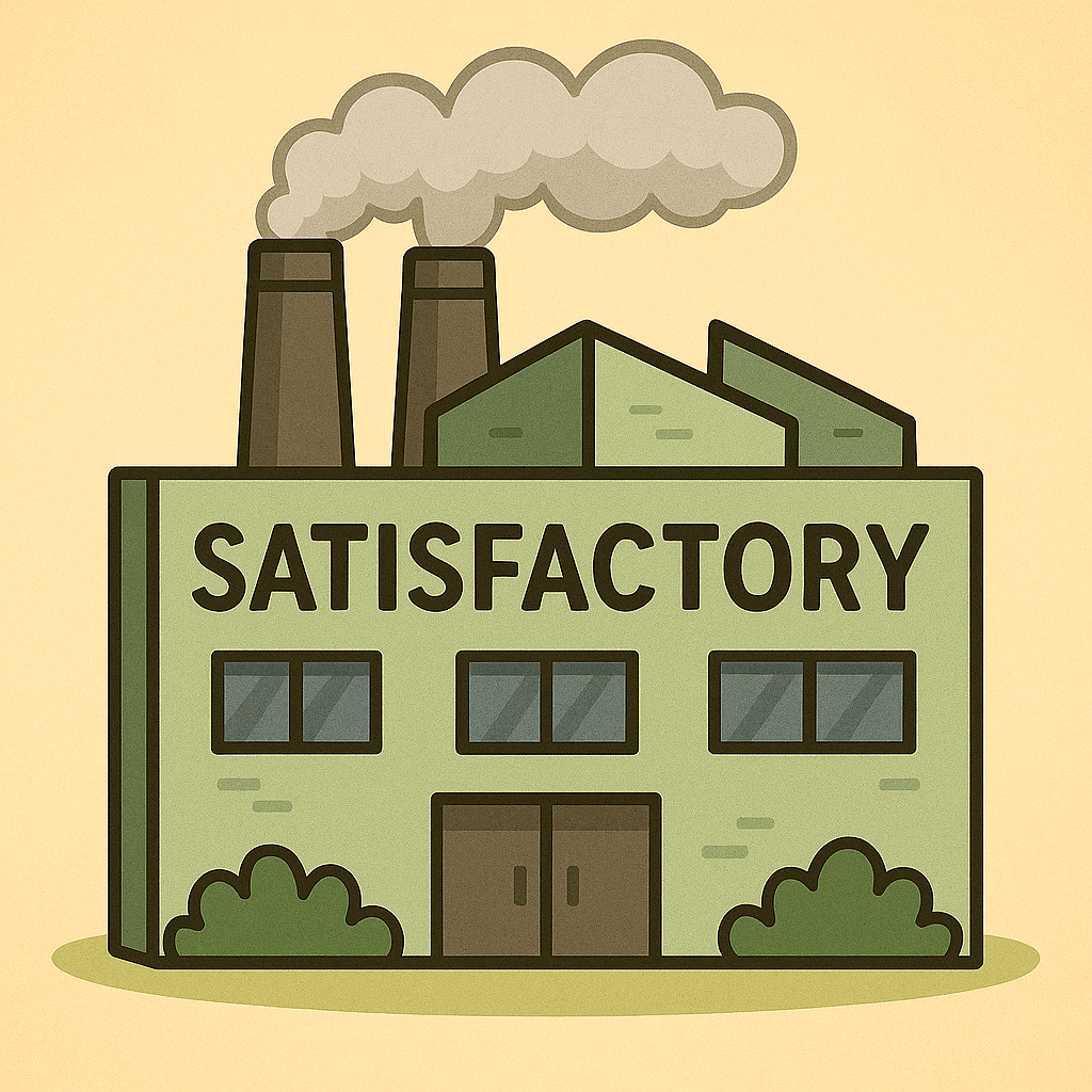 A factory building with a mediocre rating sign