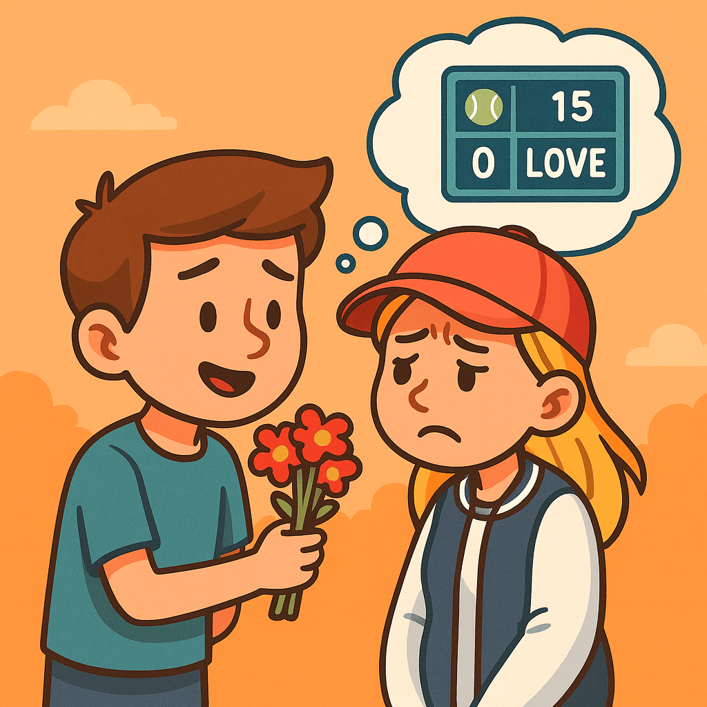 A tennis scoreboard showing love-zero, matching the pun